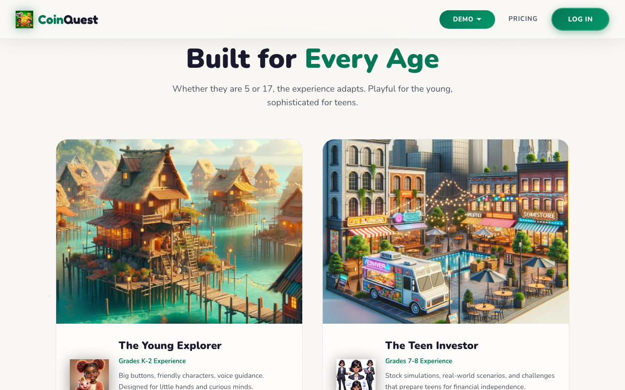 CoinQuest Built for Every Age — Young Explorer and Teen Investor